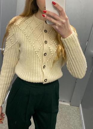 Винтажный стильный кардиган на пуговицах вязаный тёплый шерстяной кофта