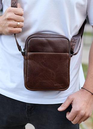 Мужской мессенджер через плечо 20х16х6, сумка планшетка для города, барсетка для телефона, коричневая