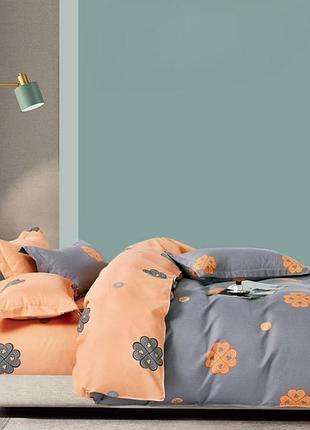 Комплект постельного белья евро zmw "home textiles" сатин (37442) оранжевые цветы на сером