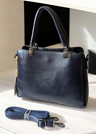 Сумка женская классическая темно- синяя с двумя ручками bashadiya 28х20х10 см