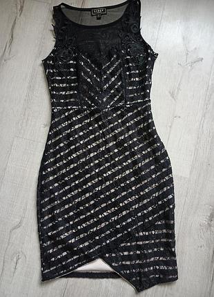 Красивая черная вечер праздничное нарядное платье платья с кружевом