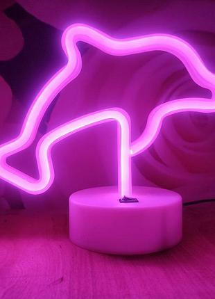 Ночник неоновый лампа светильник дельфин розовый
