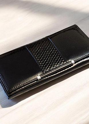 Женский кошелек лаковый на магните с защелкой для мелочи 19х9.5 см к2885 черный