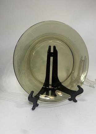 Обеденная стеклянная тарелка ø 23 см — чёрная прозрачная, duralex japan н1518 редкая и стильная находка — обе