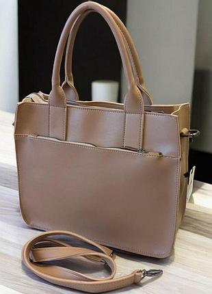 Сумка женская пудровая с двумя ручками 30х24х10 см черновцы с внешним карманом на змейке