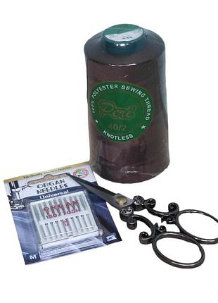 Нитки швейные универсальные 100% полиэстер 40/2 peri 4000 ярдов темно-коричневые (045) (6605)