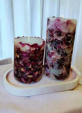 «розовый пион» - набор свечей на подставке, с ароматом лаванда