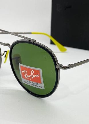 Очки солнцезащитные ray ban rb3647-mf круглые авиаторы стеклянные зеленые линзы в серой оправе