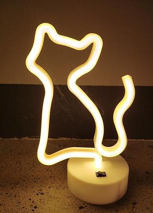 Ночник неоновый лампа светильник кошка желтая