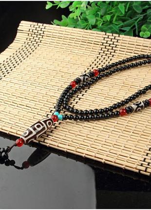 Колье бело-коричневая дзи 9 глаз, колье дзи