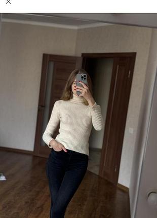 Шерстяная водолазка размер xs в полоску в рубчик