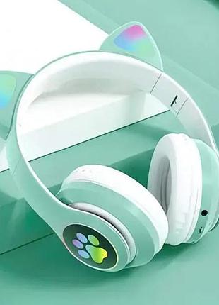 Детские беспроводные led наушники с кошачьими ушками cat stn-28 lx-553 бирюзовые (ws)