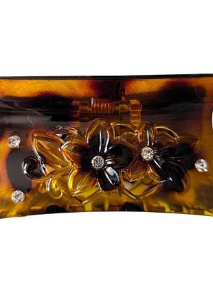 Заколка краб для волосся прямокутний з квіточками середнього розміру 4х8 см