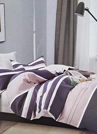 Комплект постільної білизни двоспальний zmw "home textiles" (37627) темно-сірі + бежеві смуги