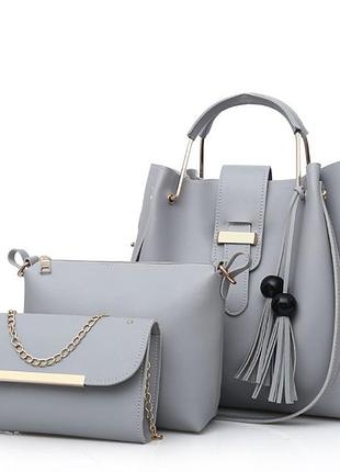 Сумка женская эко кожа серый набор( 0706 )