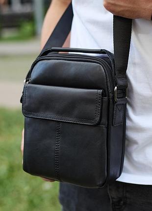 Чоловіча шкіряна сумка, барсетка з натуральної шкіри 24х18х8, сумочка для чоловіків, чорна