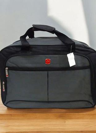 Сумка дорожная легкая через плечо текстильная premium черно- серая 62х40х25 см