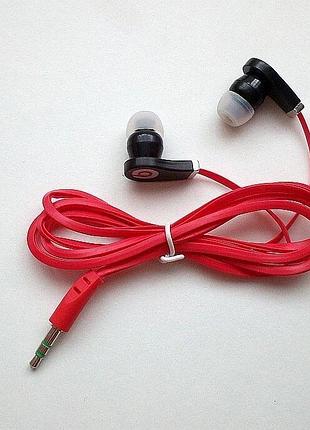 Вакуумные наушники красные (плоский кабель)