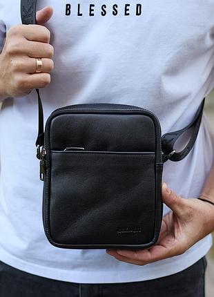 Мужская сумка через плечо 20х16х6, мессенджер для города, барсетка для телефона и документов, черная