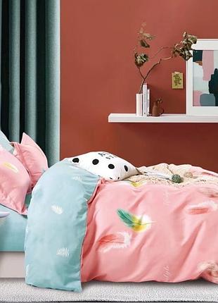 Комплект постільної білизни полуторний zmw "home textiles" (37478) кольорове пір'я на рожевому