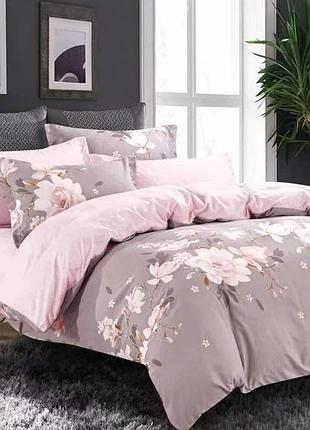 Комплект постельного белья полуторный zmw "home textiles" (37644) розовые цветы на сером