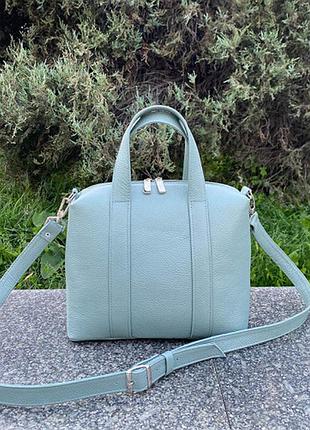 Классная сумка кожаная прямоугольной формы с удобными ремешками оливковый