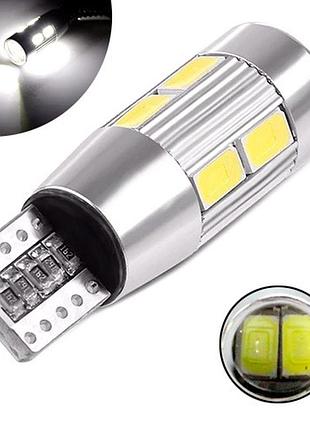 Led t10 w5w лампа в автомобиль 2шт, 10 smd 5630, с обманкой canbus, белый