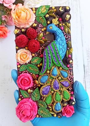 Шоколадная плитка открытка сладкий подарок женщине шоколадка с павлином подарок на 8 марта шоколад ручной