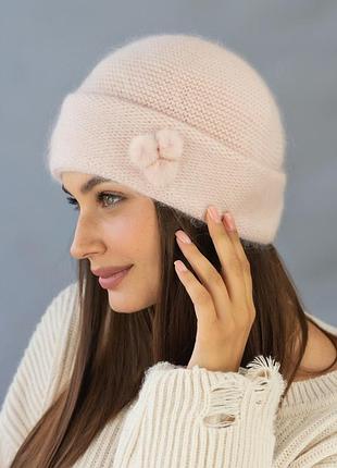 Шапка на подкладке с отворотом "фрея" (5512) светлая пудра