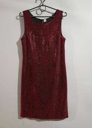 Блестящее красное праздничное вечернее платье мини