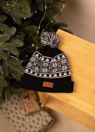 Шапка шерстяная, новогодняя шапка с бомбоном унисекс
