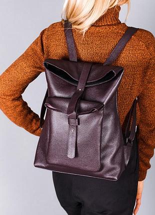 Шкіряний рюкзак великий зі складним клапаном бордовий