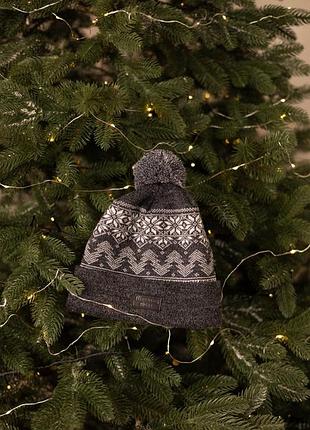 Шапка шерстяная, новогодняя шапка с бомбоном унисекс