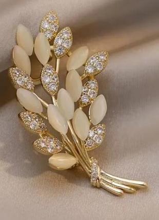 Брошь булавка колосоки пшеницы со стразами, брошь