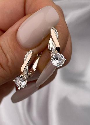 Серебряные серьги с золотом и фианитами