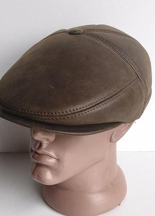 Кепка мужская натуральная кожа decard осень зима классическая пятиклинка тёплая хаки с ушами искуственый мех