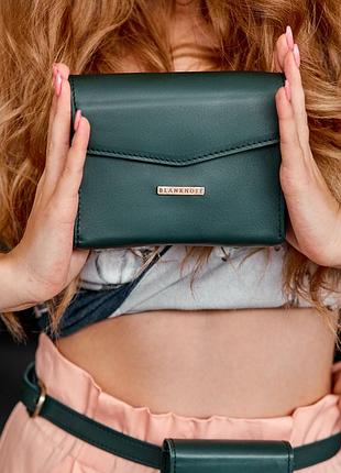 Кожаная женская сумка трансформер (поясная + кросс-боди) малахит