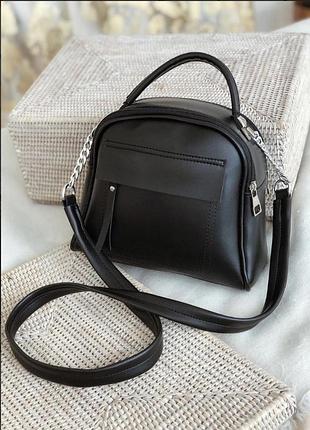 Женская сумка кросс-боди, черная, качественная эко-кожа, в комплекте регулируемый плечевой ремень 120см