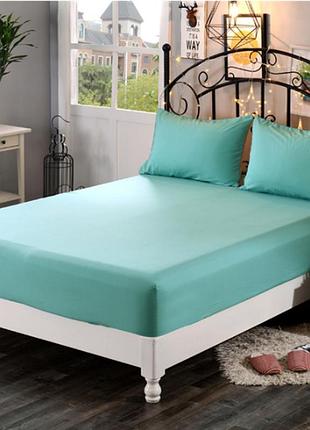 Простынь на резинке 200х200х25см+ наволочки 50х70 2шт поплин люкс аква moonlight