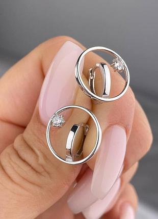 Серебряные серьги круглые с фианитами