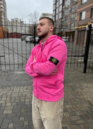 Мужской зеп худи stone island розовый