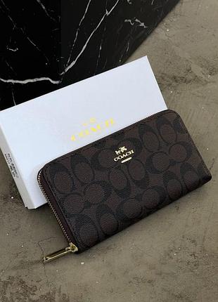Кошелёк coach, женский кошелек коач, кошелек на молнии, кошелек коричневого цвета