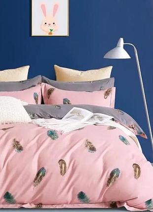Комплект постільної білизни полуторний zmw "home textiles" (37642) коричневе пір'я на рожевому