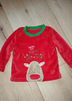 Свитер новогодний кофточка с оленем помощник санты на 6-12 мес.