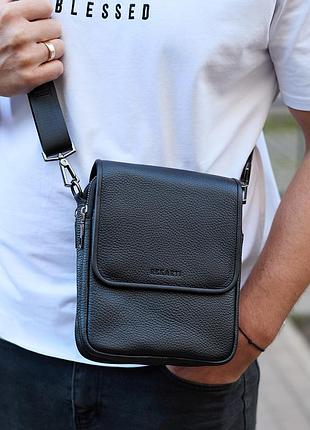 Мужская сумка барсетка на одно плечо 17.5х22х6, нагрудный мессенджер для телефона, черный
