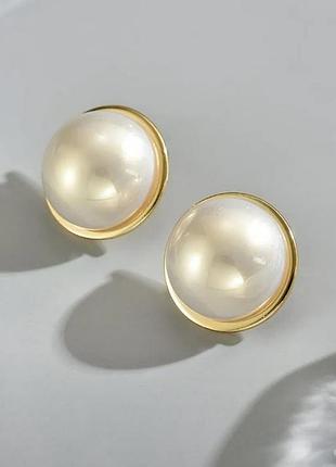 Серьги бижутерия крупные полусферы бусины (имимтация жемчуга)