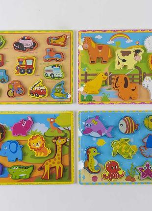 Игрушка деревянная игра рамка-вкладыш с 37632 (75) с объемными фигурками, 4 вида