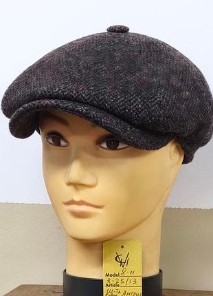 Кепка шерстяная мужская англия шерсть 25/13 теплая восьмиклинка серая comfort heads осень зима флис уши 60