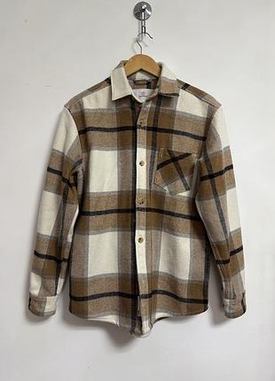 Рубашка мужская теплая бежевая в клетку pull&bear