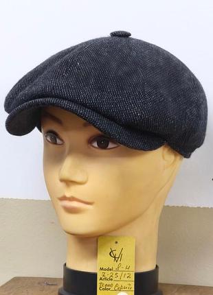 Кепка шерстяная мужская восьмиклинка хулиганка твид серый серая теплая 25/12 comfor осень зима шерсть флис уши 57